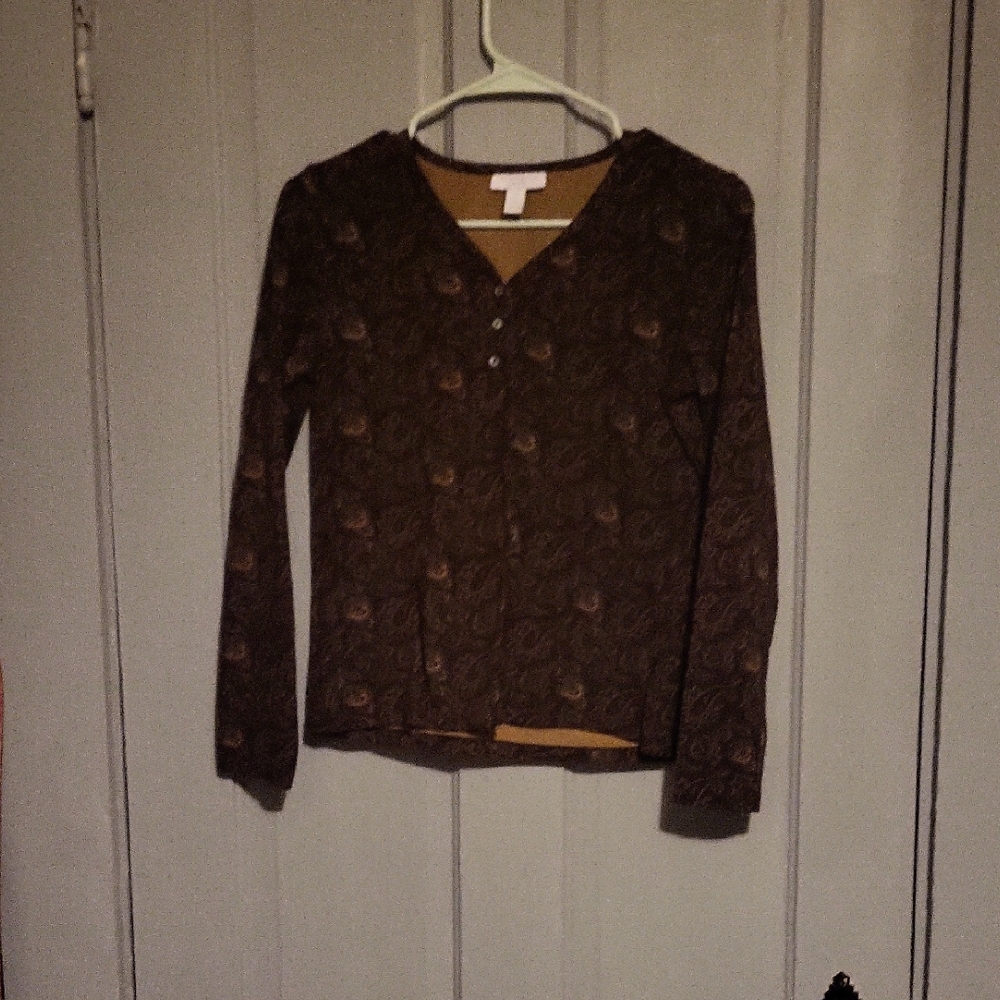 Charter Club Brown and Tan V-Neck Top